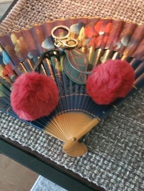 Faux Fur Pom Pom Keychain - Red